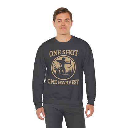Rustic Hunter's Sweatshirt | One Shot One Harvest | Cozy Crewneck for Outdoor Lovers, Gift for Hunters, Fall Apparel, Nature Lover's Gift
