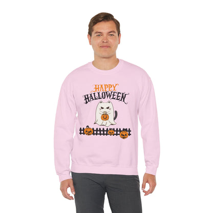 Halloween Cat Crewneck Sweatshirt, Cozy Fall Style, Unisex, Pumpkins, Cute Cat
