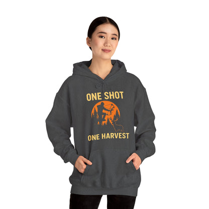 Hunting Theme Unisex Hoodie, One Shot One Harvest, Fall Apparel, Outdoor Gear, Gift for Hunters, Cozy Hoodie