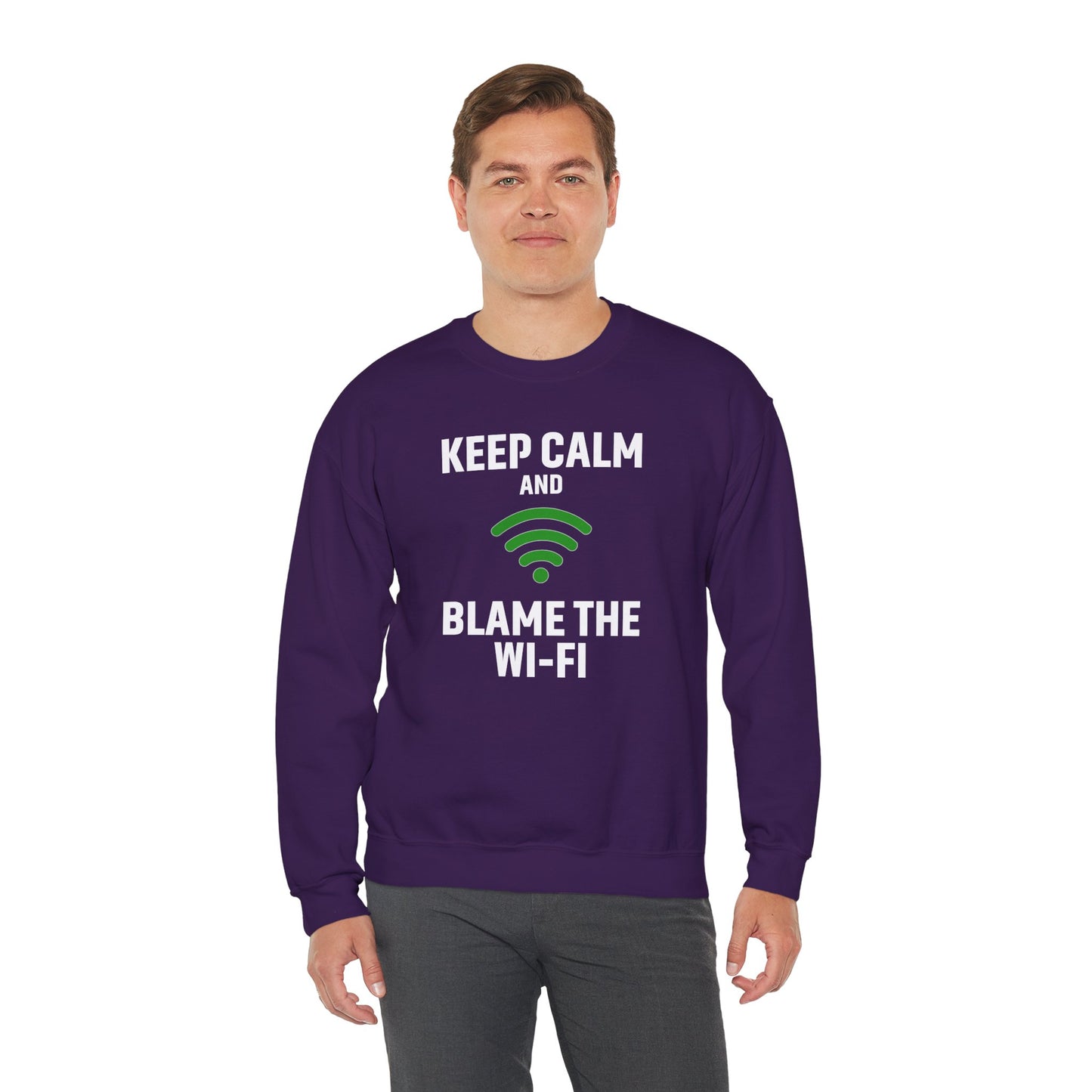 Keep Calm Blame the Wi-Fi Crewneck Sweatshirt | Funny Sweatshirt, Gift for Tech Lovers, Cozy Sweater for Home, Office Gift