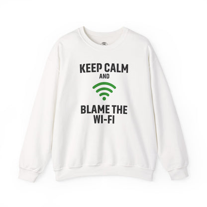Keep Calm Blame the WiFi Funny  Sweatshirt, Geeky Crewneck, Internet Humor Apparel, Gift for Tech Lovers, Cozy Lounge Wear
