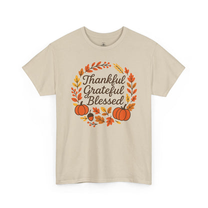 Thankful Grateful Blessed Tee, Fall T-Shirt, Thanksgiving Gift, Autumn Apparel, Unisex Graphic Tee