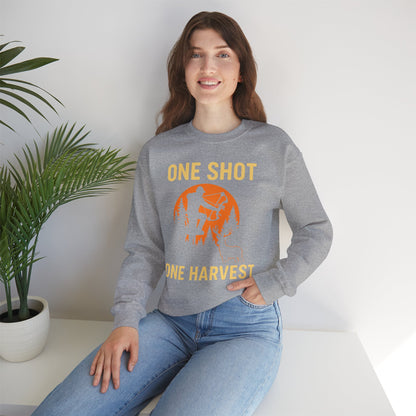Hunting Crewneck Sweatshirt, One Shot One Harvest Sweatshirt, Gift for Hunters, Outdoor Apparel, Fall Outfit, Harvest Season Sweatshirt