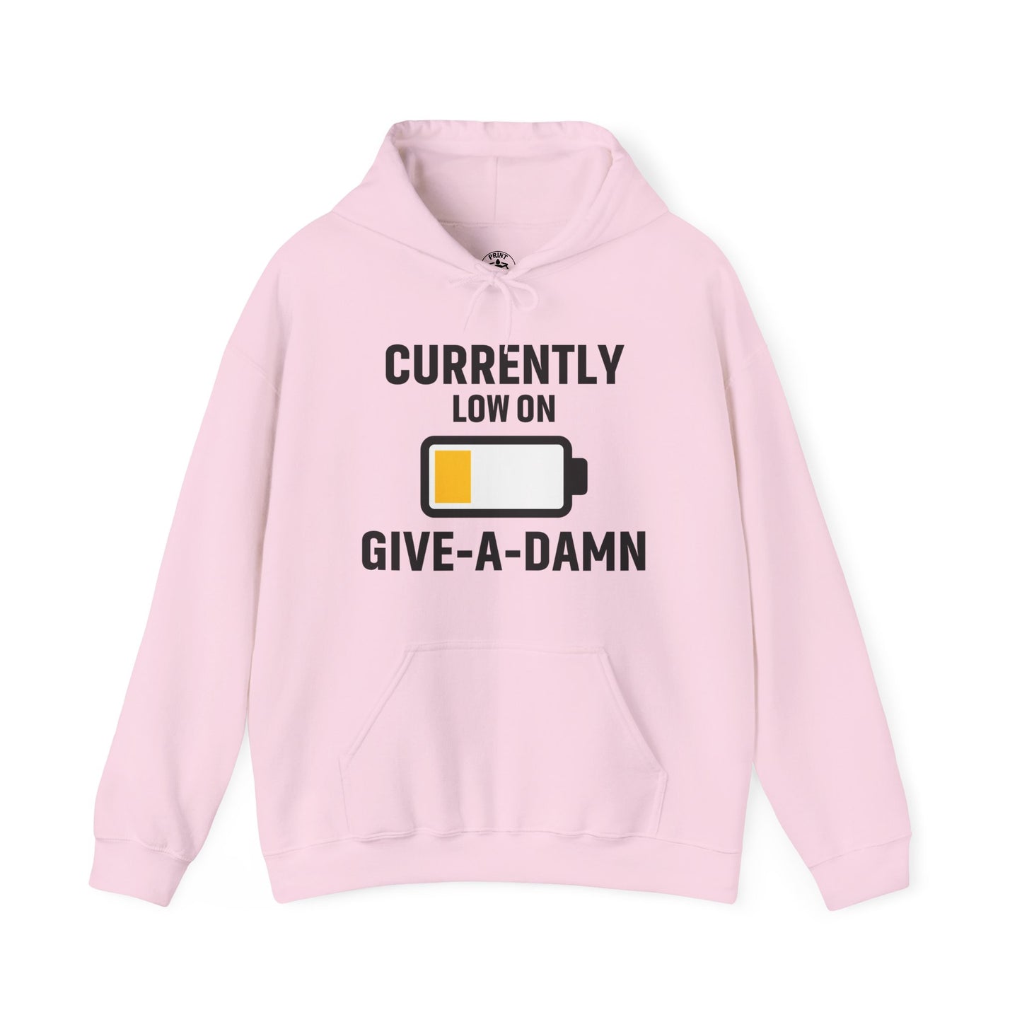 Currently Low On Give-A-Damn Unisex Hoodie | Casual Gift for Office Friends, Cozy Hoodie for Laughs, Humorous Apparel