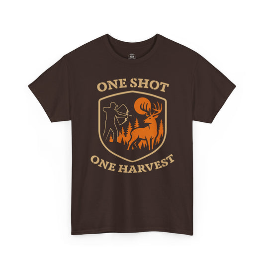 Hunting Tee Shirt, One Shot One Harvest Graphic Shirt, Outdoor Apparel, Gift for Hunters, Casual Wear, Hunting Season T-Shirt