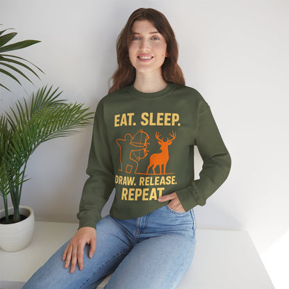 Eat Sleep Draw Release Repeat Unisex Sweatshirt | Perfect Gift for Hunters, Outdoor Enthusiasts, Archery Lovers, Casual Comfort