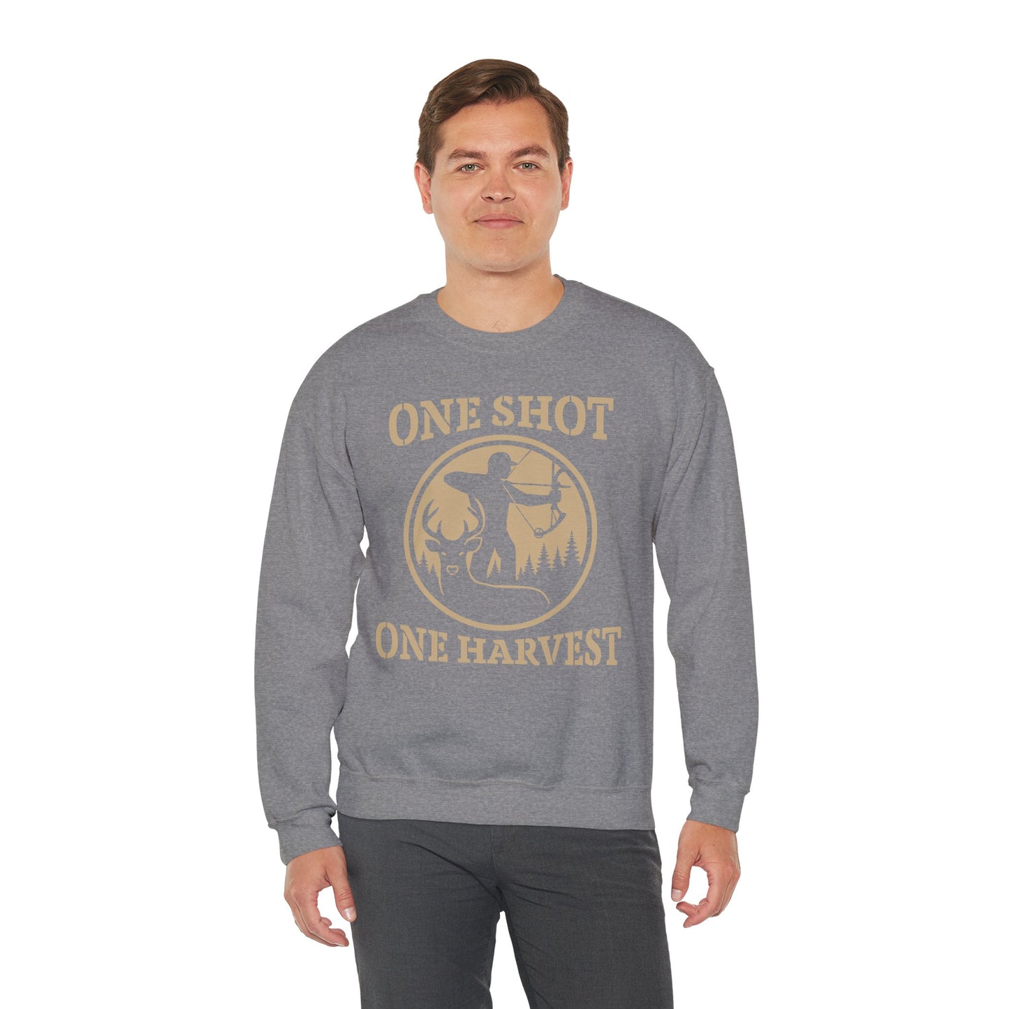 Rustic Hunter's Sweatshirt | One Shot One Harvest | Cozy Crewneck for Outdoor Lovers, Gift for Hunters, Fall Apparel, Nature Lover's Gift