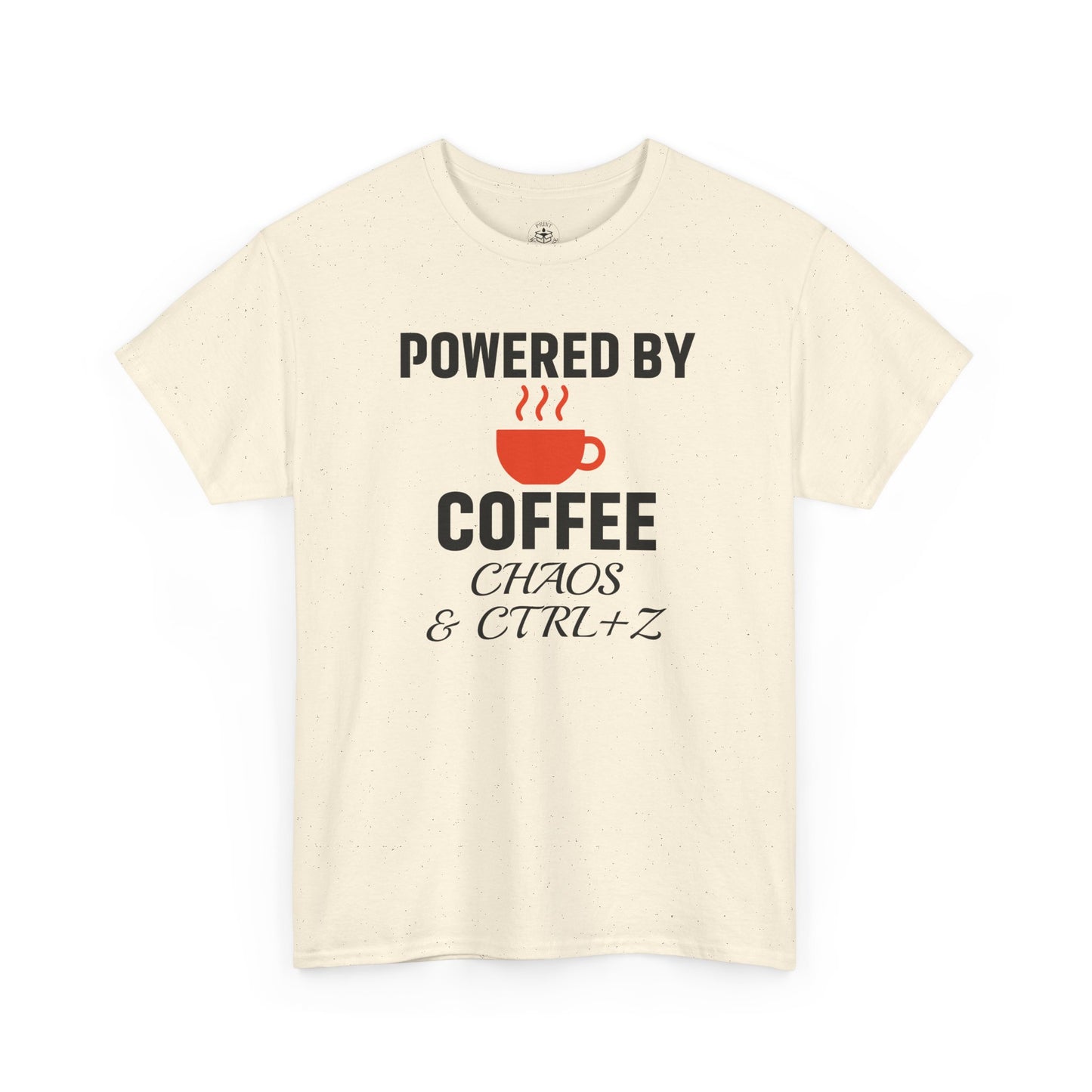 Powered By Coffee Chaos And CTRL+Z Unisex T-Shirt | Funny Coffee Lover Shirt, Perfect Office Gift, Casual Wear, Everyday Humor