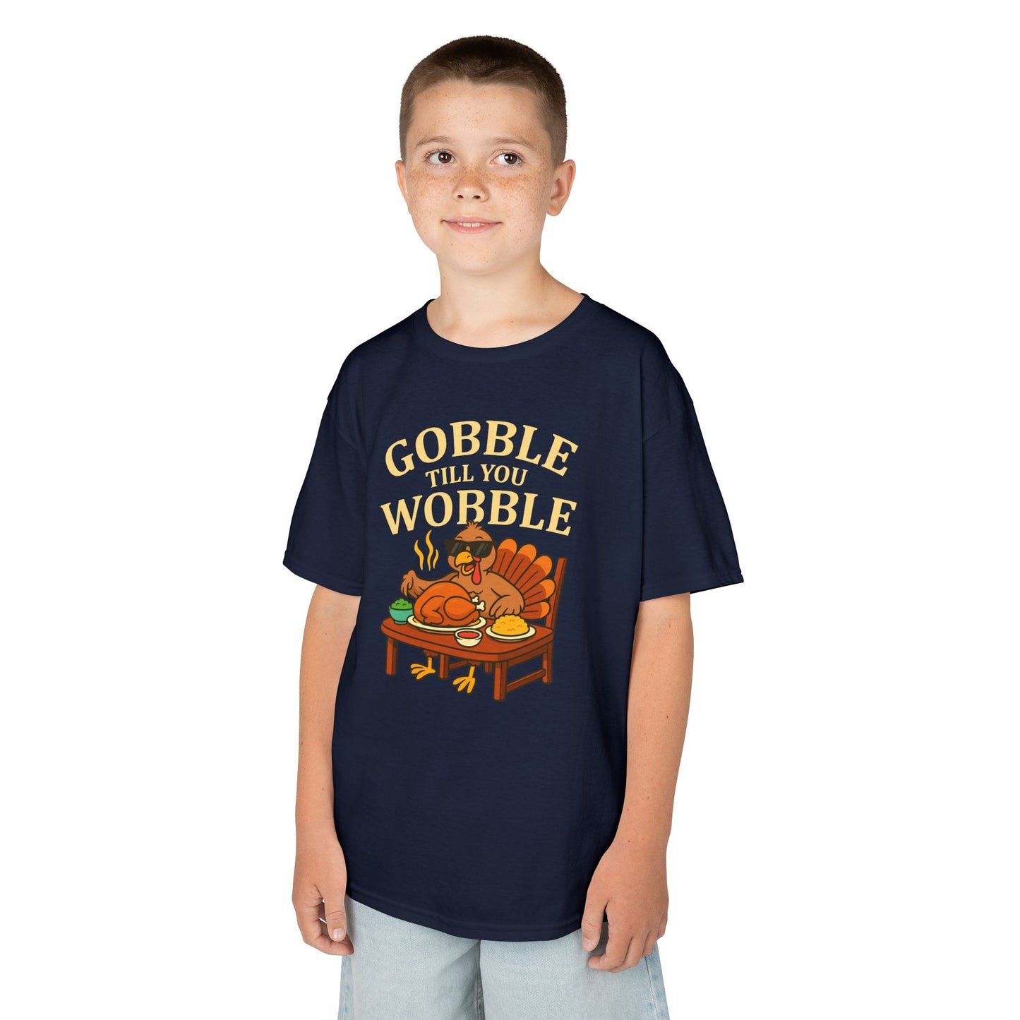 Gobble Till You Wobble Youth Unisex T-Shirt | Funny Thanksgiving Shirt, Family Gathering Apparel, Gifts for Kids