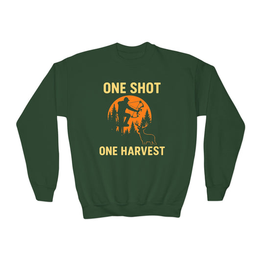 Hunting Vibes Youth Sweatshirt | One Shot One Harvest | Perfect for Young Outdoorsmen, Fall Gifts, Family Adventures, Sporty Style