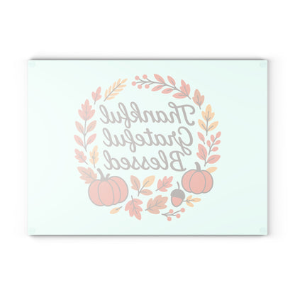 Thankful Grateful Blessed Glass Cutting Board | Seasonal Home Decor, Thanksgiving Gift, Kitchen Accessory, Holiday Entertaining