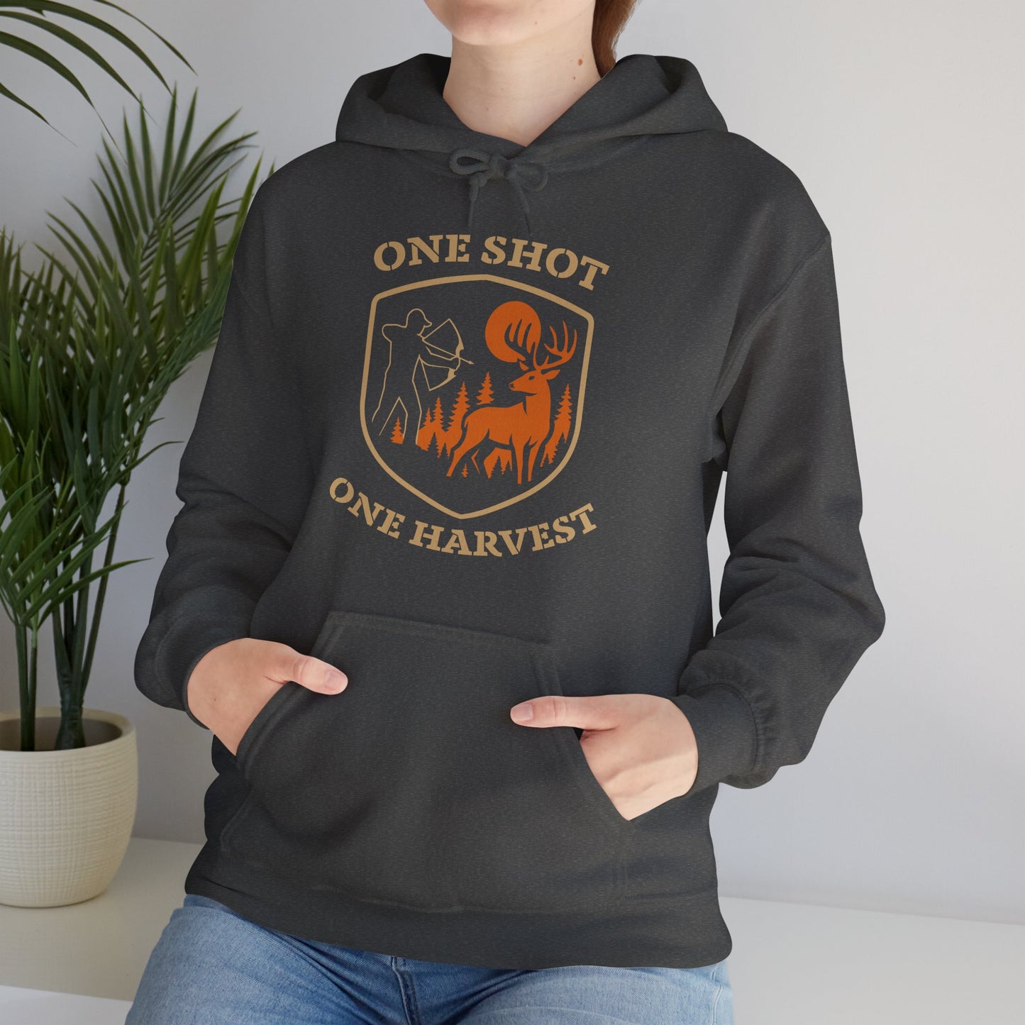 One Shot One Harvest Unisex Hoodie | Hunting Mood Hooded Sweatshirt, Gift for Outdoor Enthusiasts, Cozy Hoodie for Fall Adventures