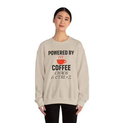 Powered By Coffee Chaos And CTRL+Z Unisex Sweatshirt | Cozy Gift for Coffee Lovers, Trendy Casual Wear, Perfect for Office Gift