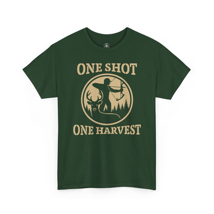 Hunting Tee, One Shot One Harvest Unisex Heavy Cotton Shirt, Outdoor Adventure Wear, Gift for Hunters, Camping Apparel, Fall Sportswear