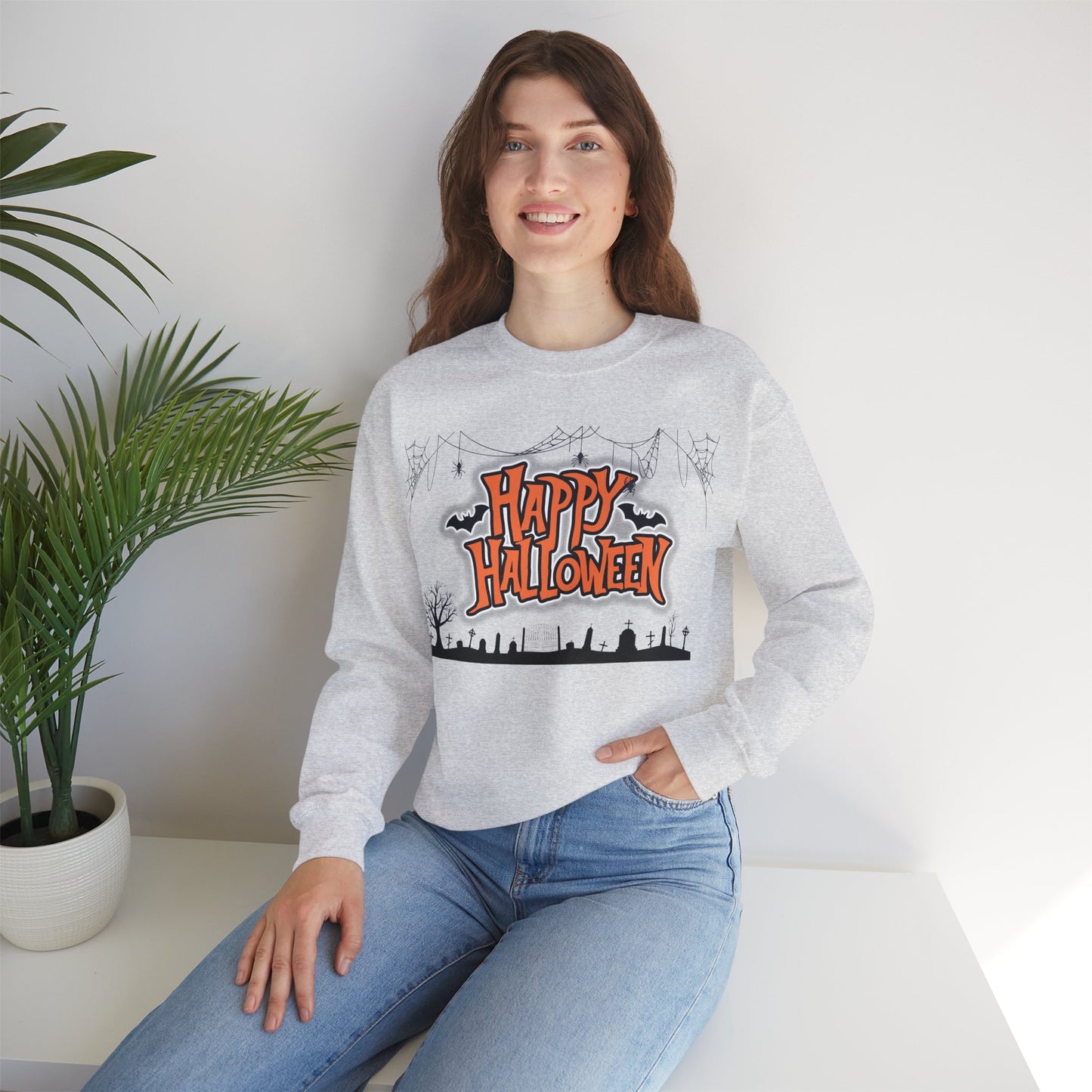 Happy Halloween Unisex Crewneck Sweatshirt, Fall Fashion, Halloween Attire, Cozy Sweatshirt, Spooky Season Apparel