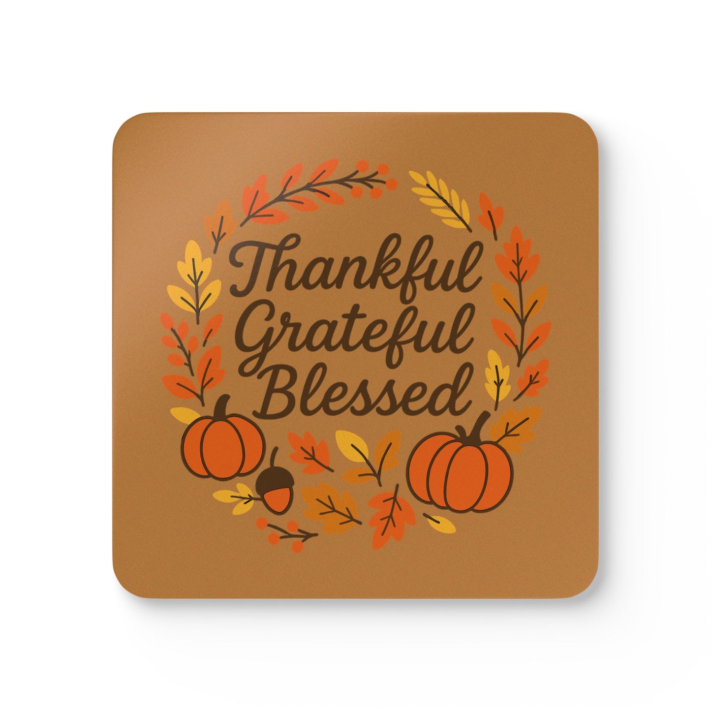 Thankful Grateful Blessed Corkwood Coaster Set | Thanksgiving Decor, Rustic Kitchen Decor, Fall Coasters, Home Gifts