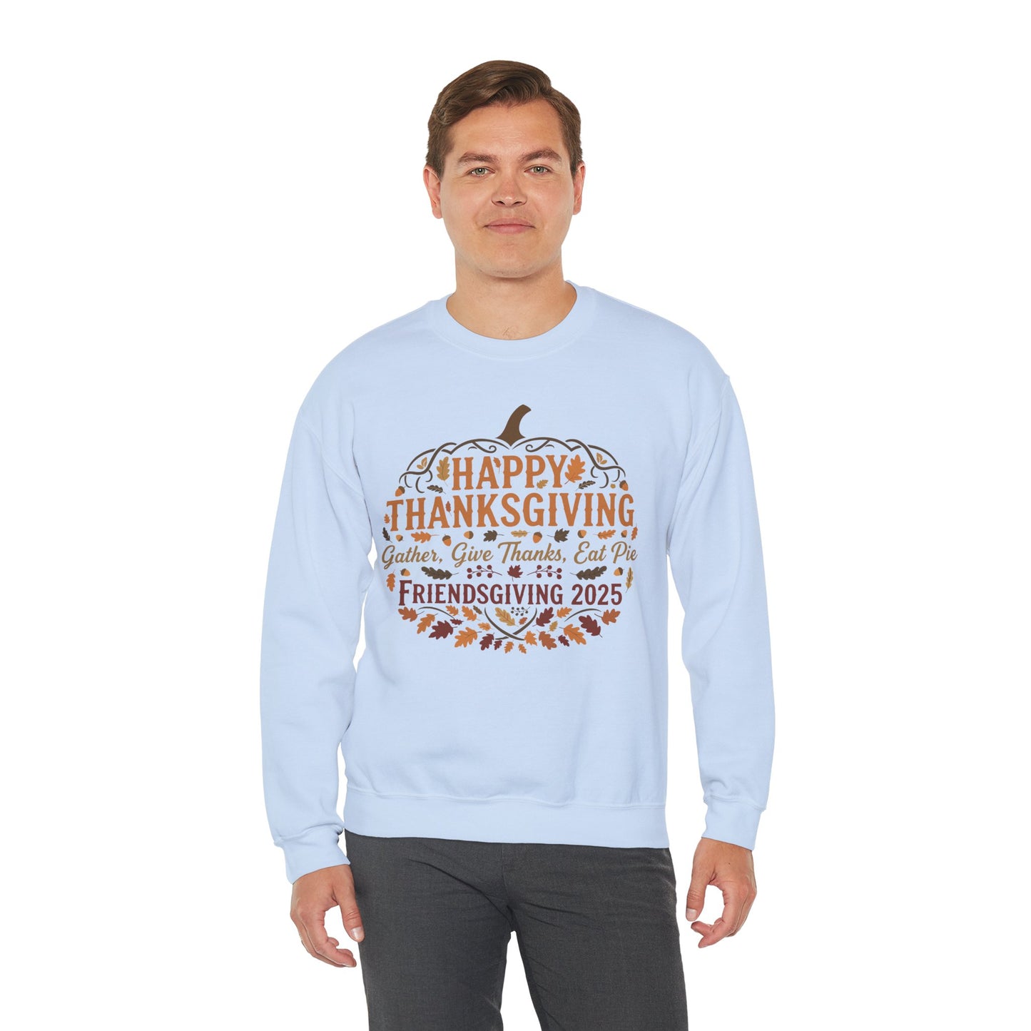 Happy Thanksgiving Friendsgiving 2025 Unisex Sweatshirt | Cozy Fall Apparel, Gift for Friends, Pumpkin Design, Autumn Fashion