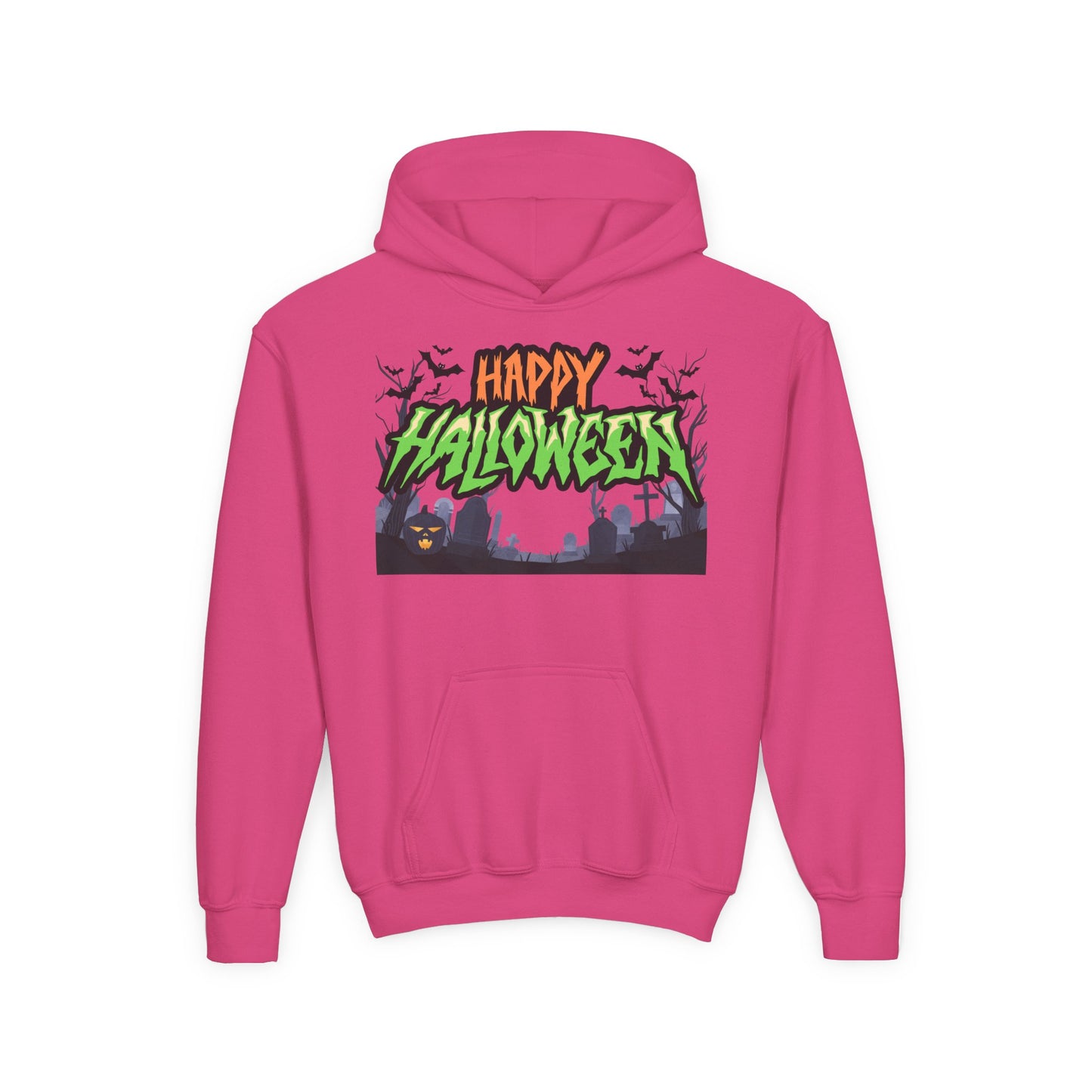 Halloween Youth Hoodie with 'Happy Halloween' Design, Cute Halloween [...]