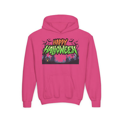 Halloween Youth Hoodie with 'Happy Halloween' Design, Cute Halloween [...]