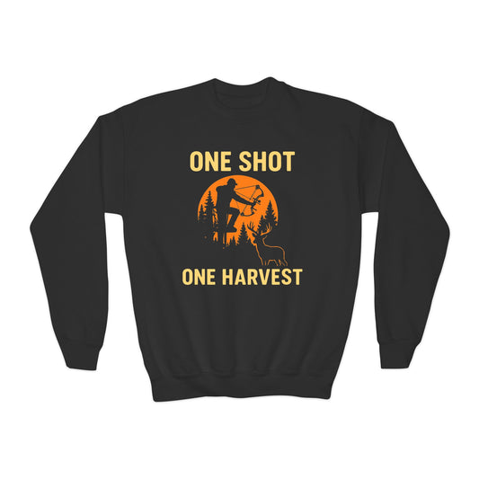 One Shot One Harvest Youth Unisex Sweatshirt | Perfect for Young Outdoorsmen, Fall Gifts, Family Adventures, Sporty Style