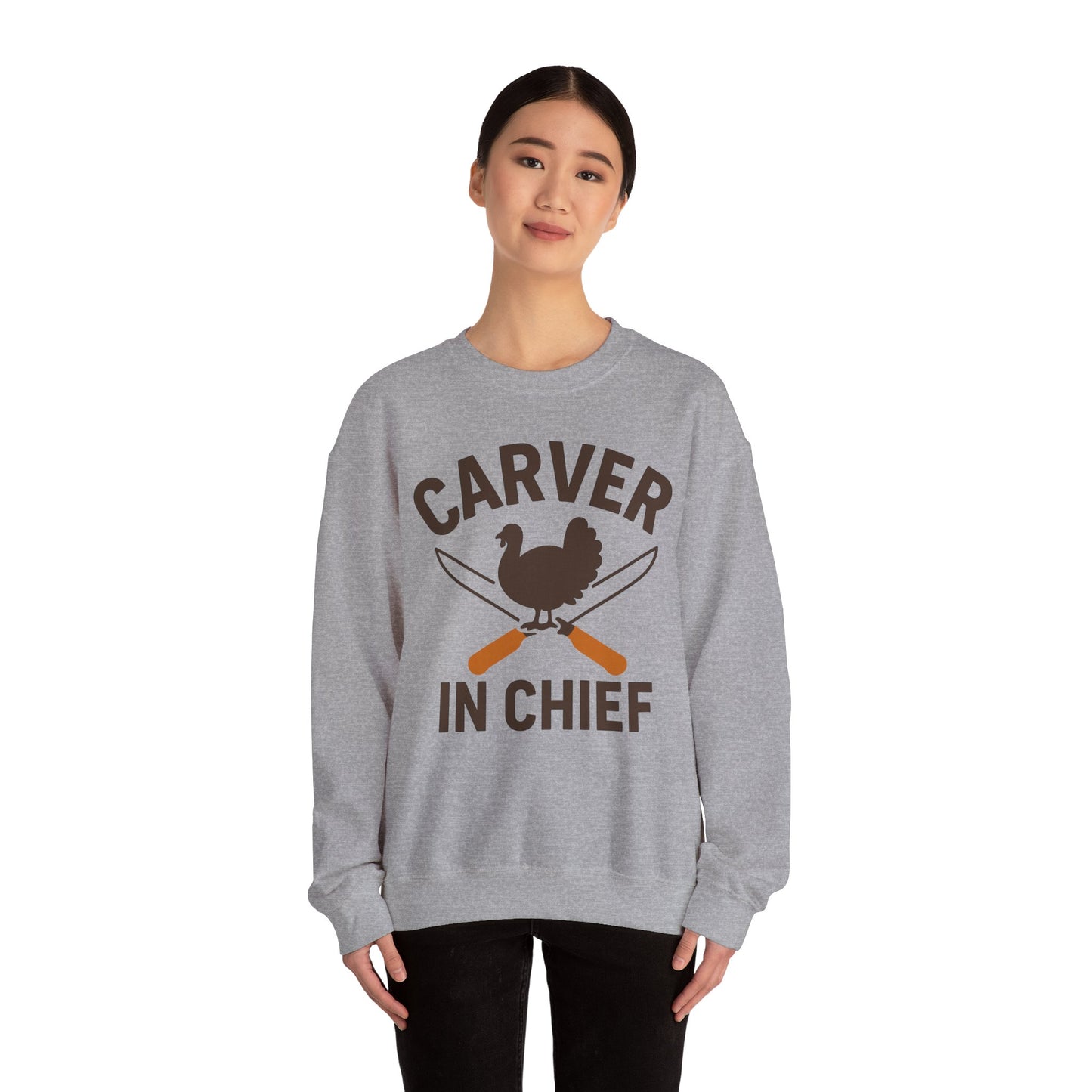 Thanksgiving Carver in Chief Sweatshirt, Funny Thanksgiving Gift, Unisex Crewneck, Holiday Apparel, Family Gathering Outfit