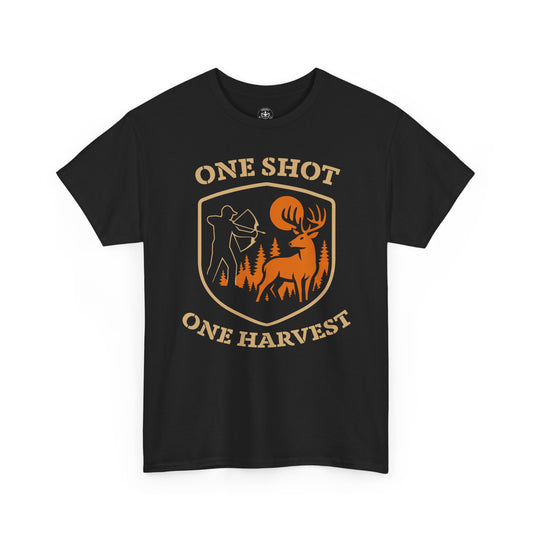 Hunting Tee Shirt, One Shot One Harvest Graphic Shirt, Outdoor Apparel, Gift for Hunters, Casual Wear, Hunting Season T-Shirt