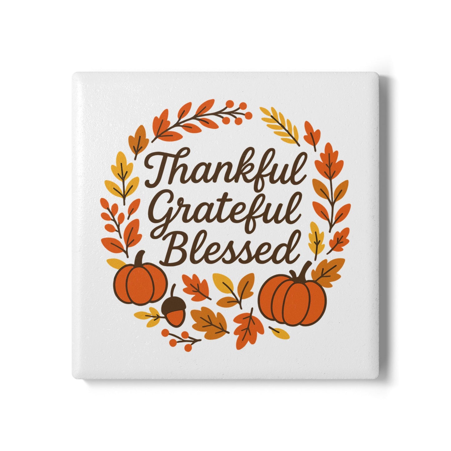Thankful Grateful Blessed Ceramic Coaster - Fall Decor, Harvest Celebration, Autumn Gift, Thanksgiving Table, Home Decor