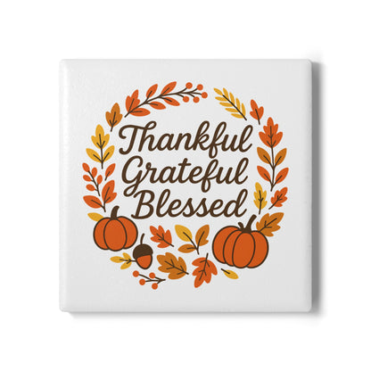 Thankful Grateful Blessed Ceramic Coaster - Fall Decor, Harvest Celebration, Autumn Gift, Thanksgiving Table, Home Decor