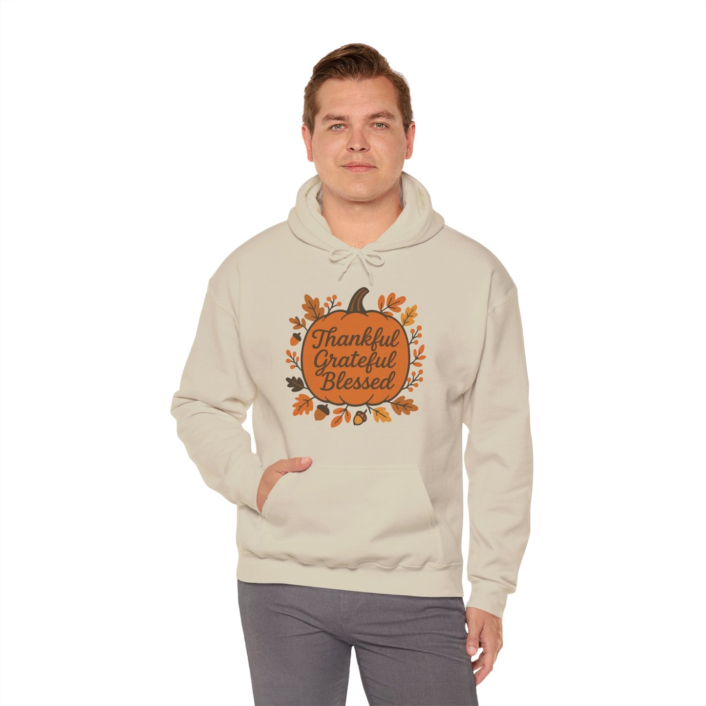 Thankful Grateful Blessed Unisex Hoodie | Cozy Fall Sweatshirt, Autumn Apparel, Thanksgiving Gift, Seasonal Comfort