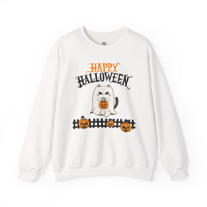 Halloween Cat Crewneck Sweatshirt, Cozy Fall Style, Unisex, Pumpkins, Cute Cat