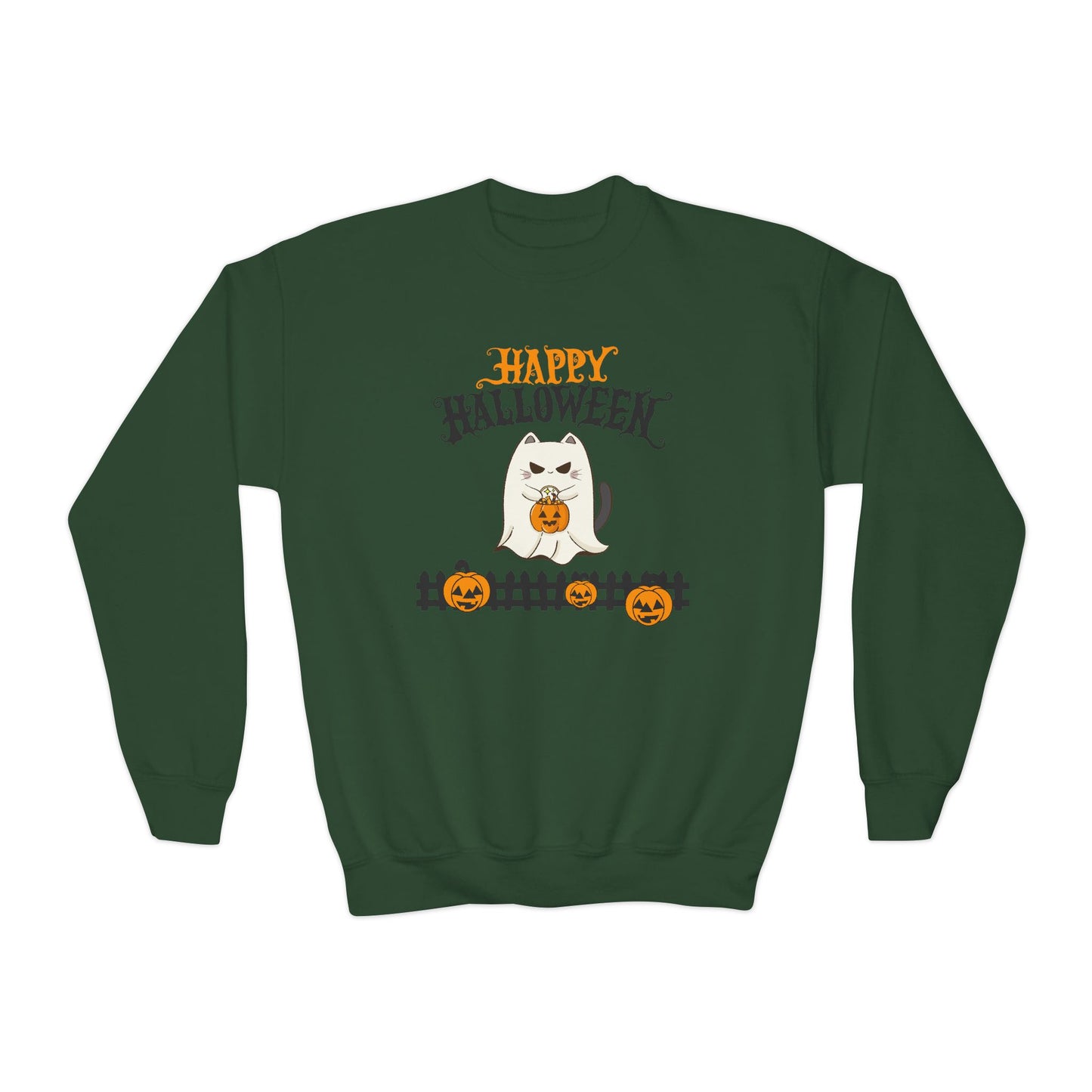 Happy Halloween Youth Sweatshirt, Cozy Kids Crewneck for Halloween, Pumpkin Design, Fall Fashion, Trick or Treat, Children's Sweater