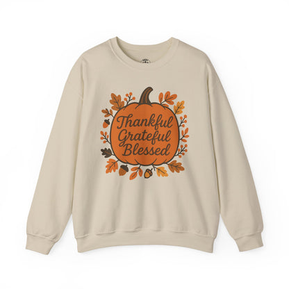 Thankful Grateful Blessed Sweatshirt | Cozy Fall Crewneck, Autumn Style, Thanksgiving Gift, Unisex Casual Wear