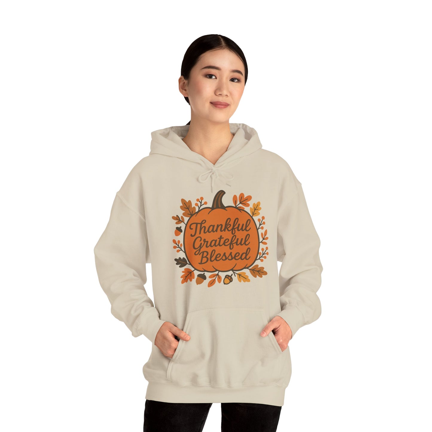 Thankful Grateful Blessed Unisex Hoodie | Cozy Fall Sweatshirt, Autumn Apparel, Thanksgiving Gift, Seasonal Comfort