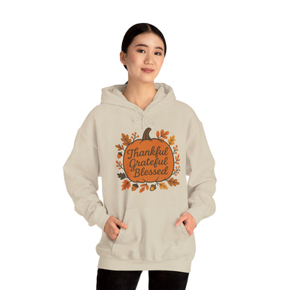 Thankful Grateful Blessed Unisex Hoodie | Cozy Fall Sweatshirt, Autumn Apparel, Thanksgiving Gift, Seasonal Comfort