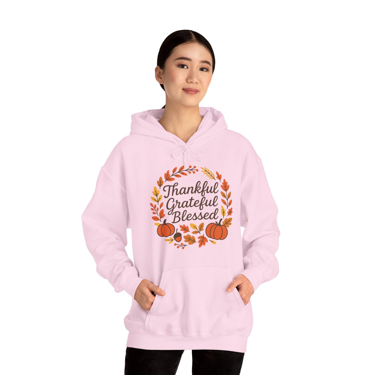 Thankful Grateful Blessed Unisex Hoodie | Cozy Fall Sweatshirt, Thanksgiving Gift, Autumn Apparel, Crewneck Sweatshirt