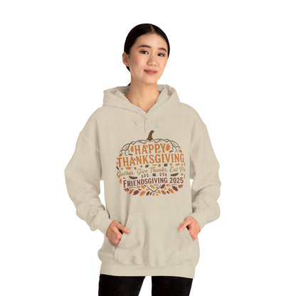 Happy Thanksgiving Friendsgiving 2025 Unisex Hoodie | Cozy Fall Sweatshirt, Autumn Gift, Family Gathering Apparel