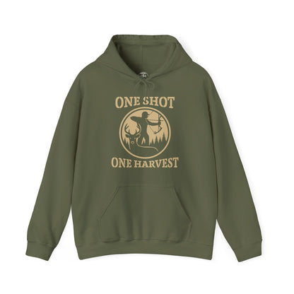 One Shot One Harvest Unisex Hoodie | Perfect for Bow Hunters, Fall Gatherings, Gifts, Cozy Layering