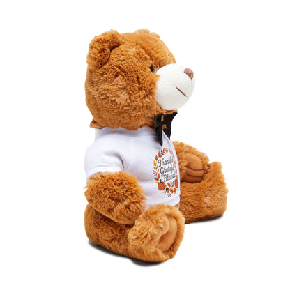 Thankful Grateful Blessed Teddy Bear Gift | Cute Plush Toy with Custom T-Shirt, Thanksgiving Gift, Cozy Home Decor