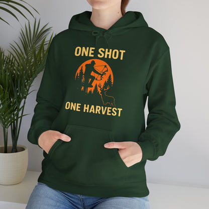 Hunting Theme Unisex Hoodie, One Shot One Harvest, Fall Apparel, Outdoor Gear, Gift for Hunters, Cozy Hoodie