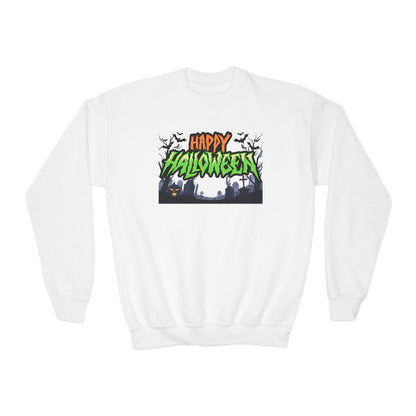 Happy Halloween Youth Crewneck Sweatshirt, Cute Halloween Gift, Spooky Sweatshirt, Fall Fashion, Kids Halloween Apparel