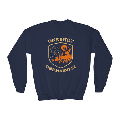 One Shot One Harvest Youth Unisex Sweatshirt | Perfect Gift for Young Hunters, Outdoor Sportswear, Fall and Winter Apparel