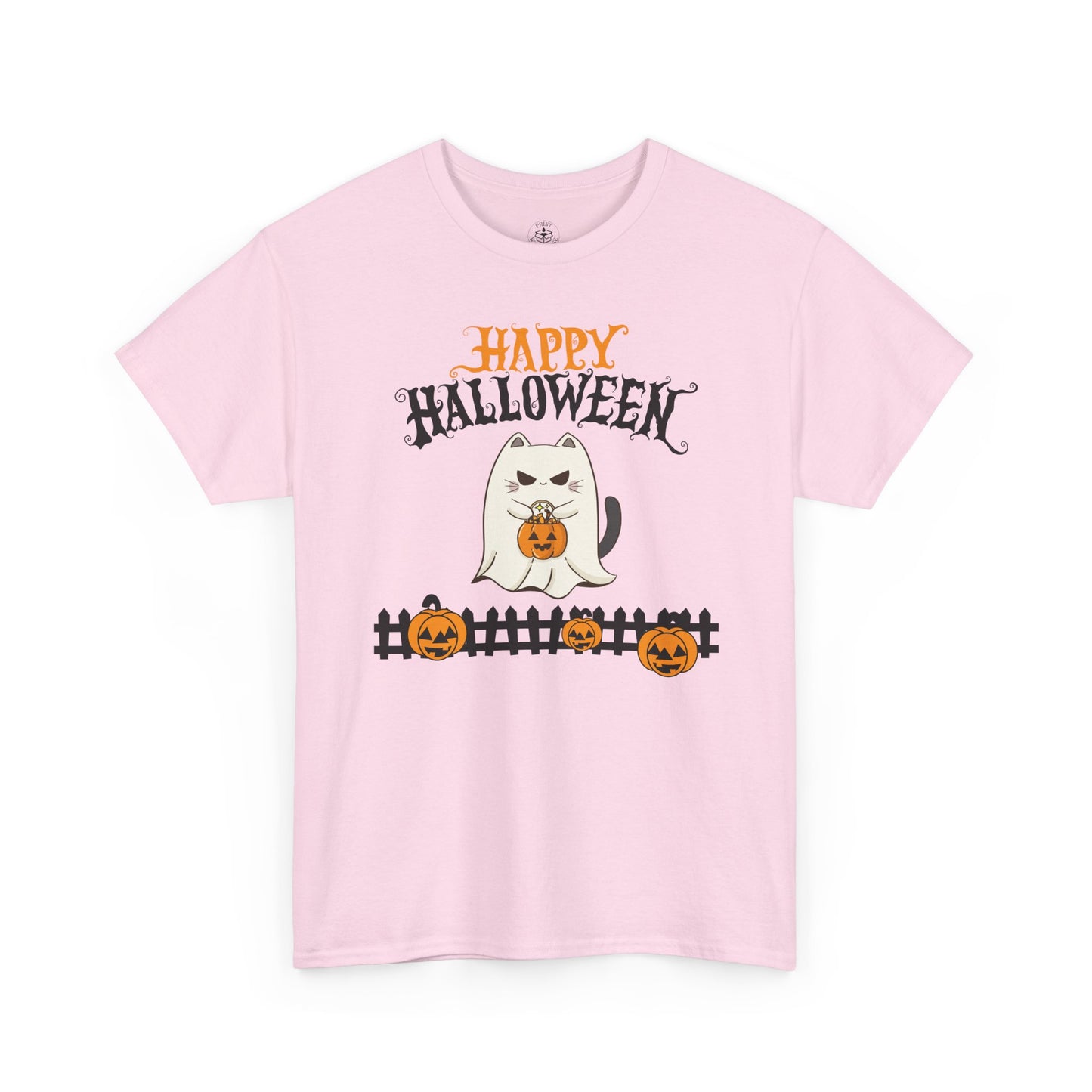 Halloween Cat Heavy Cotton Tee, Unisex, Spooky Fall Apparel, Cat Lover Shirt