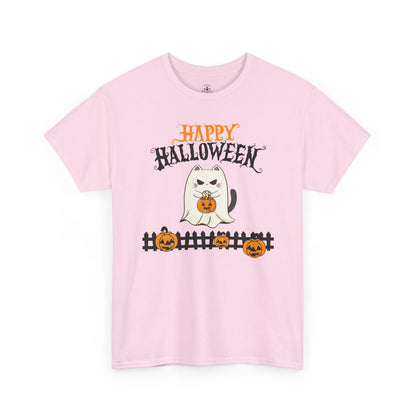 Halloween Cat Heavy Cotton Tee, Unisex, Spooky Fall Apparel, Cat Lover Shirt