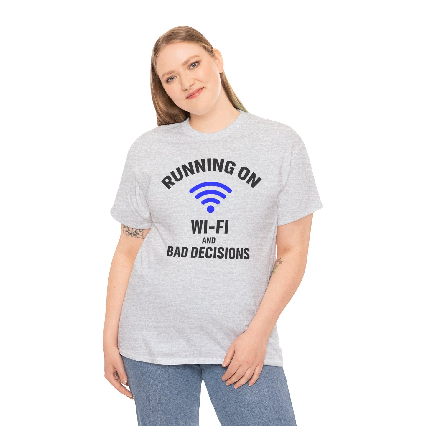 Running On Wi-Fi And Bad Decisions Unisex T-Shirt | Funny Tee for Tech Lovers, Gift for Internet Junkies, Office Gift