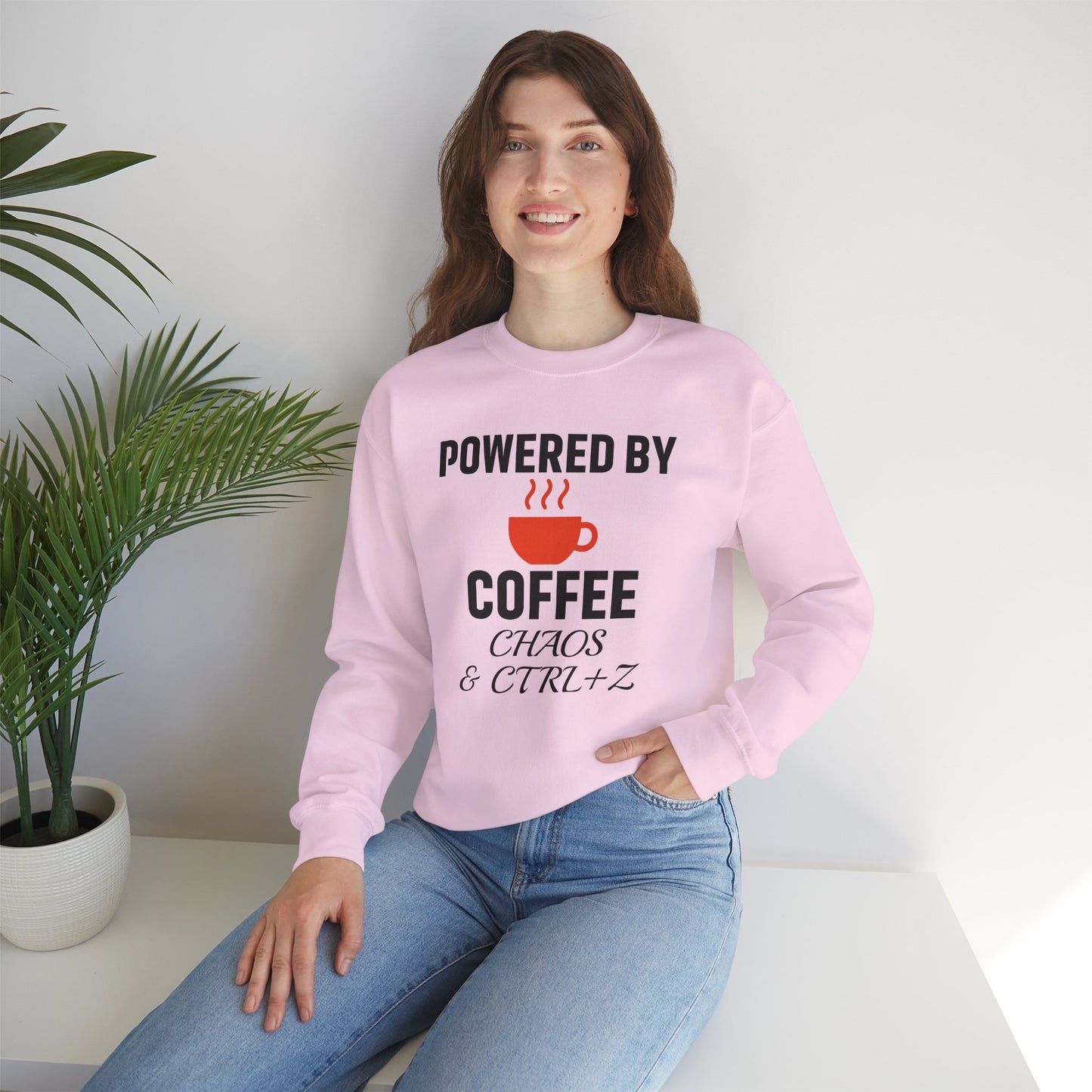 Powered By Coffee Chaos And CTRL+Z Unisex Sweatshirt | Cozy Gift for Coffee Lovers, Trendy Casual Wear, Perfect for Office Gift