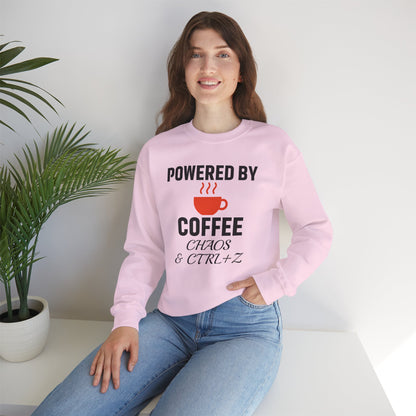 Powered By Coffee Chaos And CTRL+Z Unisex Sweatshirt | Cozy Gift for Coffee Lovers, Trendy Casual Wear, Perfect for Office Gift