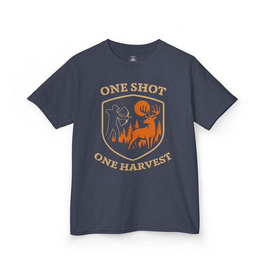 One Shot One Harvest Youth Unisex T-Shirt | Outdoor Adventure Shirt, Gifts for Young Hunters, Nature Lover Apparel