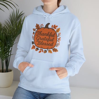 Thankful Grateful Blessed Unisex Hoodie | Cozy Fall Sweatshirt, Autumn Apparel, Thanksgiving Gift, Seasonal Comfort