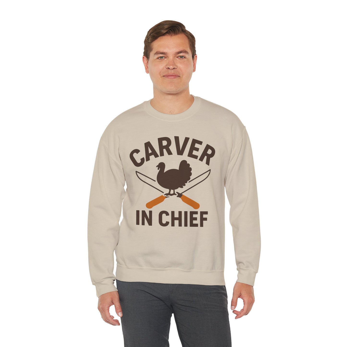 Carver In Chief Unisex Sweatshirt | Funny Thanksgiving Gift, Crewneck, Holiday Apparel, Family Gathering Outfit