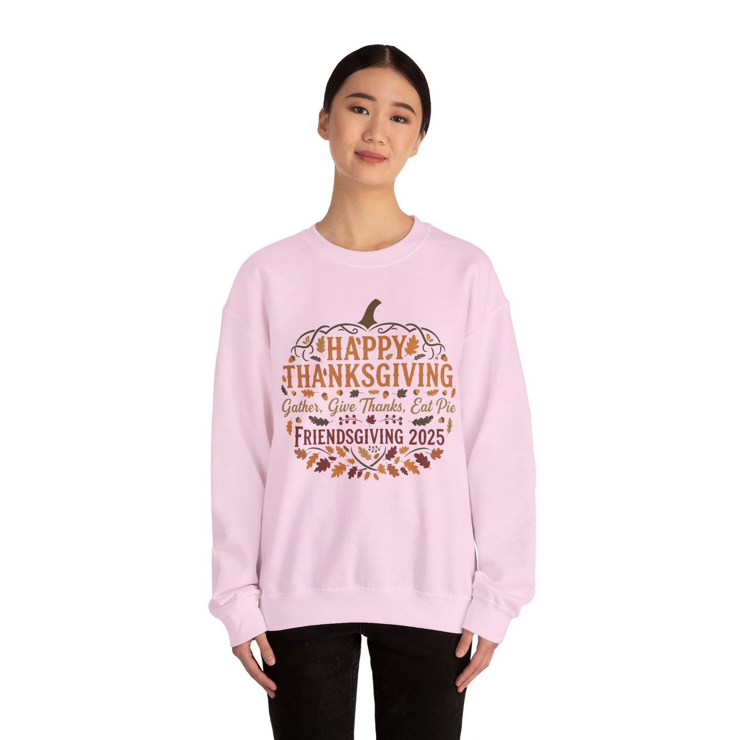 Happy Thanksgiving Friendsgiving 2025 Unisex Sweatshirt | Cozy Fall Apparel, Gift for Friends, Pumpkin Design, Autumn Fashion